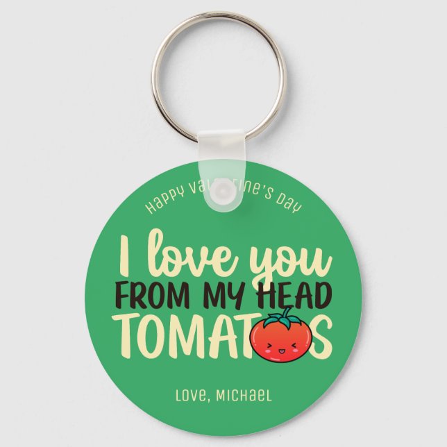 Love You Tomatoes Funny Pun Cute Valentine's Day Key Ring (Front)