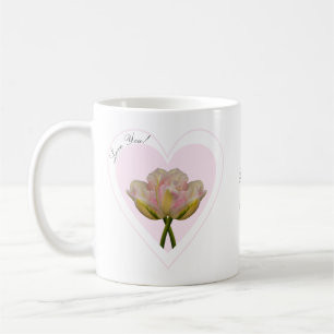 Love You Tulips in Pink Heart  Coffee Mug
