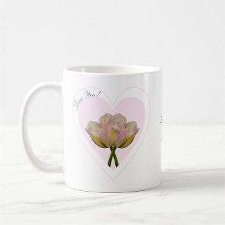 Love You Tulips in Pink Heart Coffee Mug