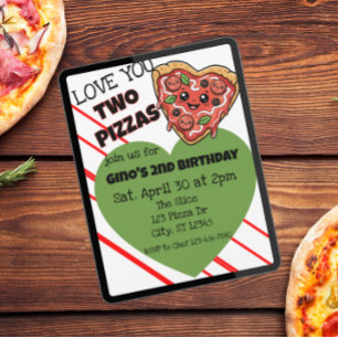 Love You Two Pizzas 2nd Birthday Invitation