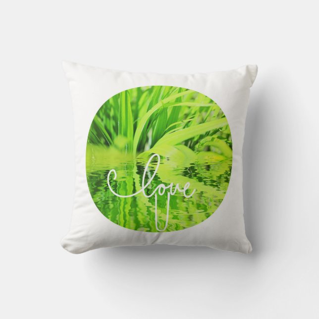 Love You U Bright Green Grass Cushion Throw Pillow (Front)