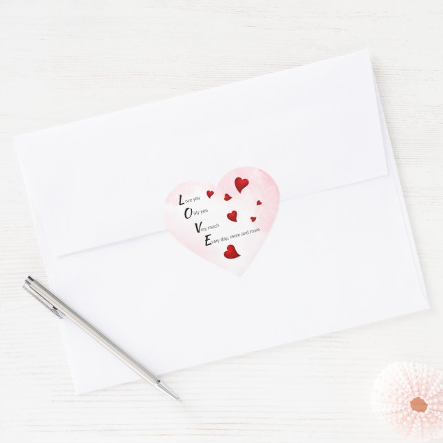 Love You, Valentine Heart Sticker (Envelope)