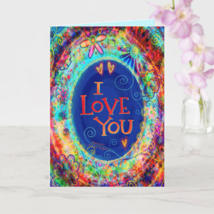Love You Valentine Pretty Floral Fun Blue Hearts Card
