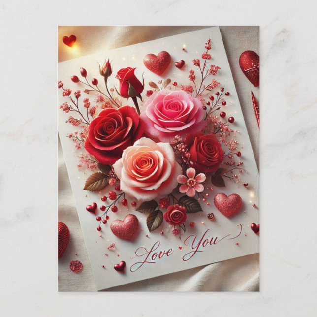 Love You Valentine's Day Rose Postcard (Front)