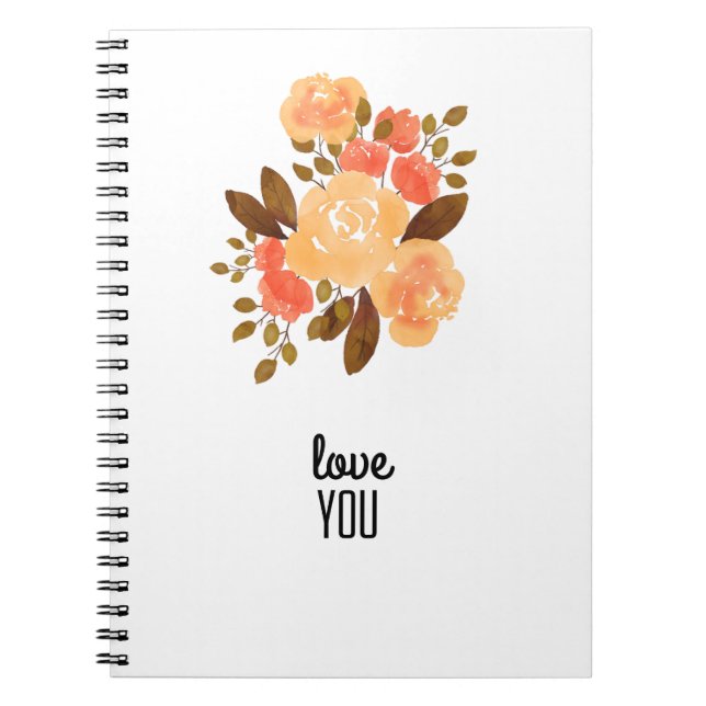 Love You Vintage Orange Red Flowers Floral  Notebook (Front)