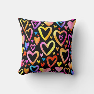 Love you. Watercolor illustration heart. Valentin Cushion