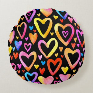 Love you. Watercolor illustration heart. Valentin Round Cushion