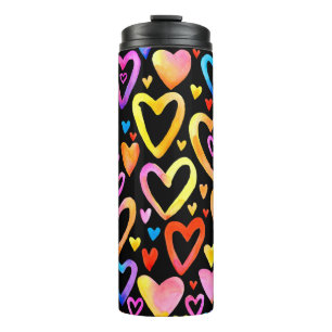 Love you. Watercolor illustration heart. Valentin  Thermal Tumbler