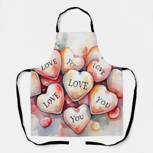Love You watercolor painting hearts Mother gift Apron