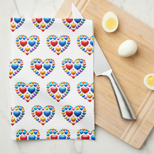 Love you with colourful hearts tea towel