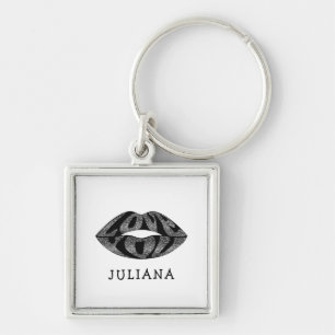 Love you with glitter letters inside lips key ring