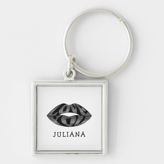 Love you with glitter letters inside lips key ring (Front)