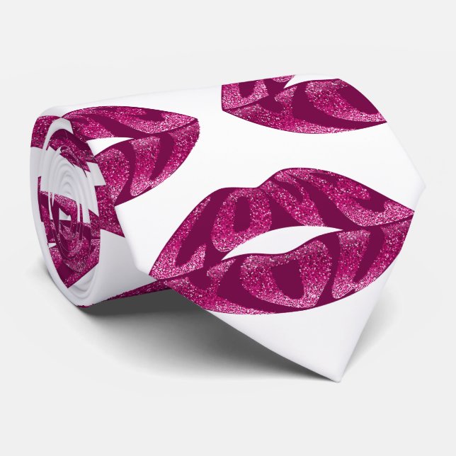 Love you with glitter letters inside lips pattern tie (Rolled)