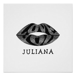 Love you with glitter letters inside lips poster