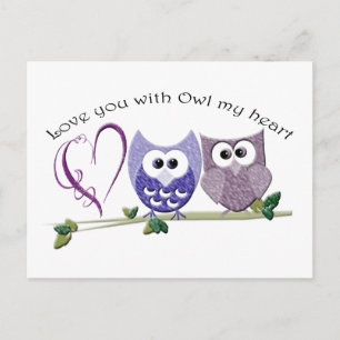 Love you with Owl my heart, cute Owls art Postcard