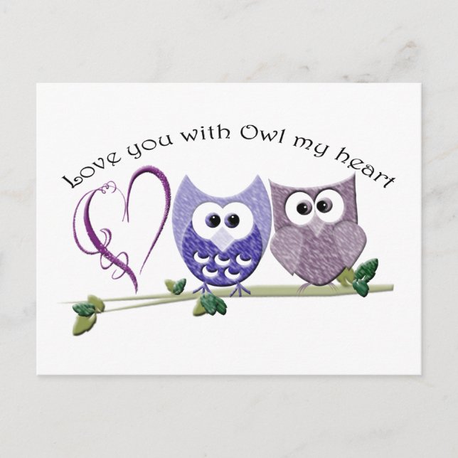 Love you with Owl my heart, cute Owls art Postcard (Front)