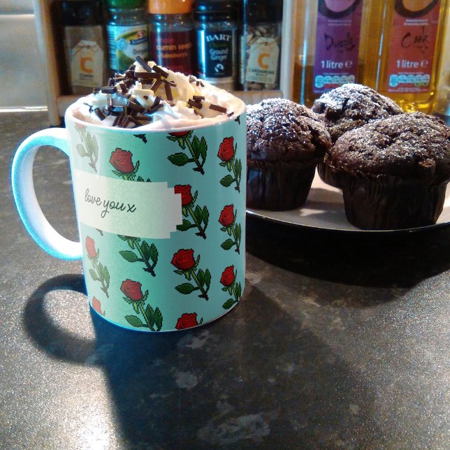 Love You x Pretty Single Red Rose Pattern Coffee Mug (Creator Uploaded)