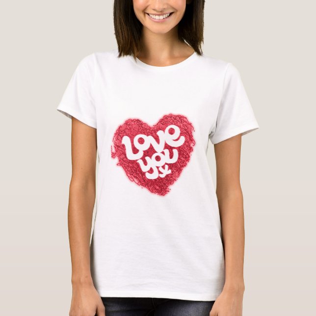 Love you x red heart ladies white t-shirt (Front)