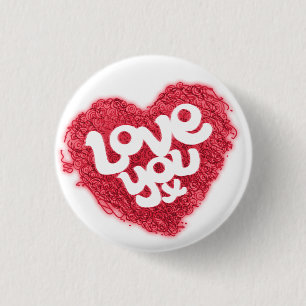 Love you x red on white heart badge