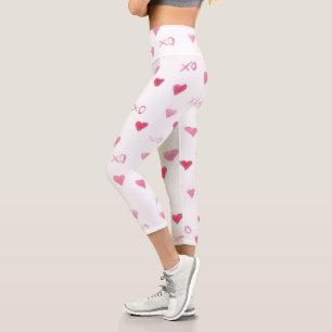 Love You XO Sweet Hearts pink white Valentine Fun Capri Leggings