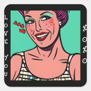 Love You xoxo Retro Pop Art Square Sticker