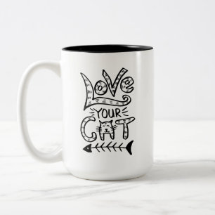 Love Your Cat Cute Pink Quote Design Two-Tone Coffee Mug
