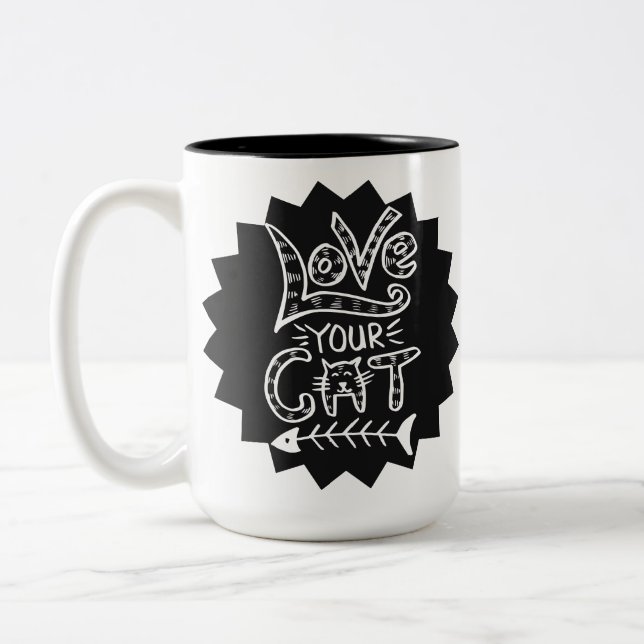 Love Your Cat Cute Quote Design Two-Tone Coffee Mug (Left)