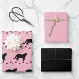 Love Your Cat Pink and Black Cat  Wrapping Paper Sheet