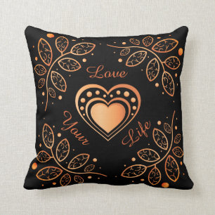 Love Your Life Black & Orange Inspiration Mandala Cushion