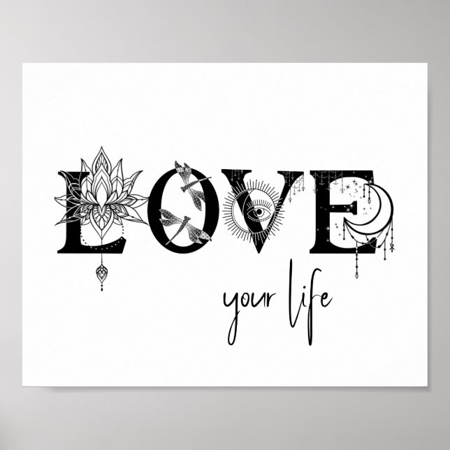 Love your life Stars Lotus moon Sun dragonflys Poster (Front)