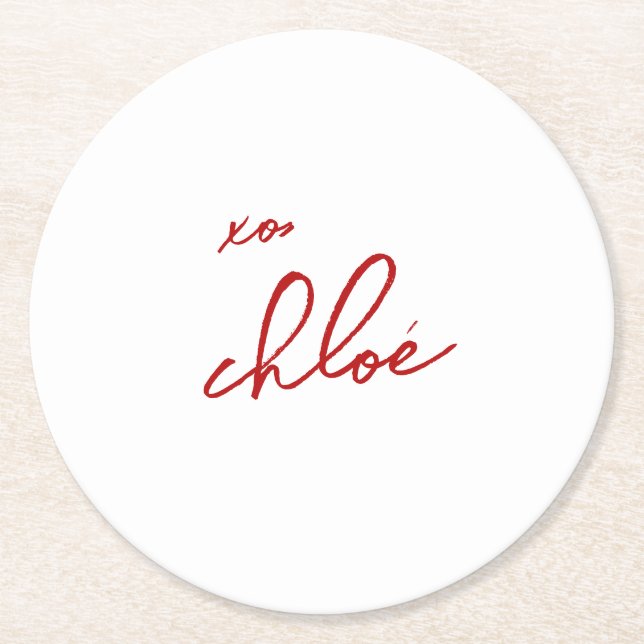 Love “Your Name” Red Typography Round Paper Coaster (Front)