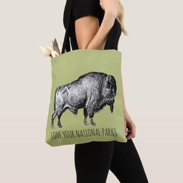 Love Your National Parks Buffalo Tote Bag (Close Up)