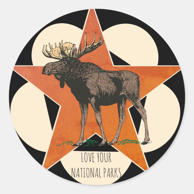 Love Your National Parks Moose Classic Round Sticker (Front)