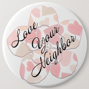 Love Your Neighbour Heart-Filled Flower 6 Cm Round Badge