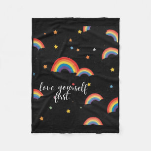 Love Yourself First Rainbow Pride Sticker  Fleece Blanket