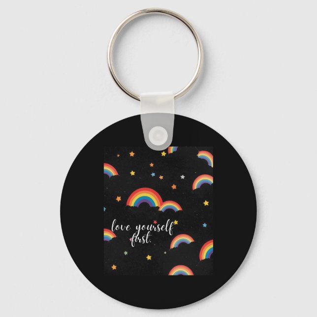 Love Yourself First Rainbow Pride Sticker  Key Ring (Front)