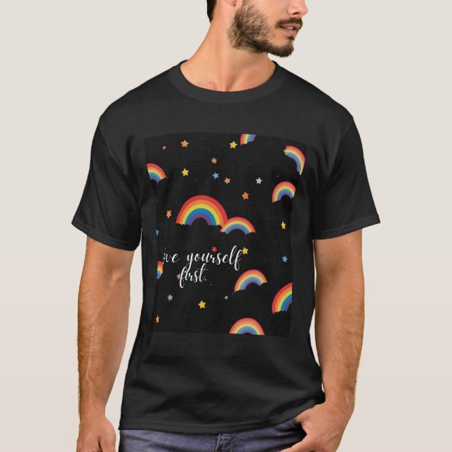 Love Yourself First Rainbow Pride Sticker  T-Shirt (Front)