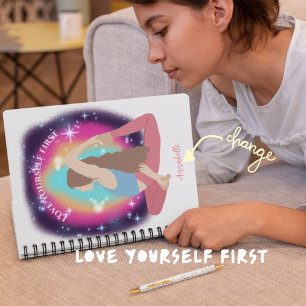 Love Yourself First Woman Yoga Pose Monogram Notebook