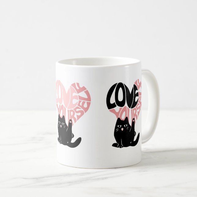 Love Yourself Funny Cat Coffee Mug (Front Right)