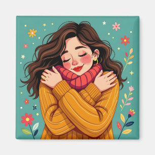 Love Yourself Girl Hugging Herself Magnet