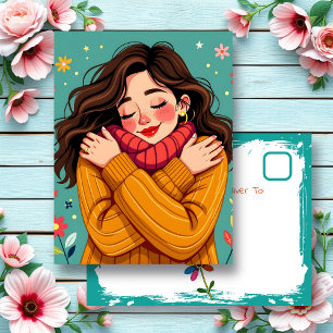 Love Yourself Girl Hugging Herself Postcard