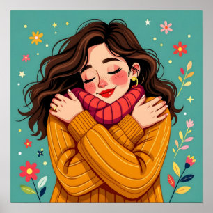 Love Yourself Girl Hugging Herself Poster