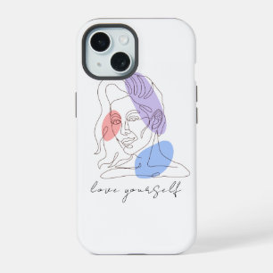 "Love Yourself" Inspirational Girl Line Art iPhone 15 Case