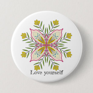 Love yourself mandala flowers 7.5 cm round badge