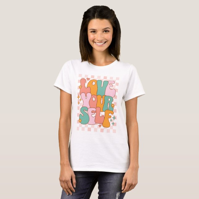 Love Yourself Retro Groovy Chequerboard T-Shirt (Front Full)