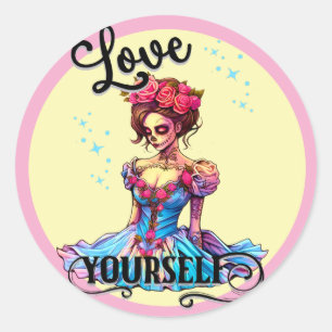 Love Yourself Sugar Skull Classic Round Sticker