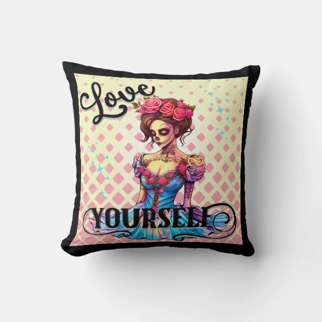 Love Yourself Sugar Skull Cushion (Front)