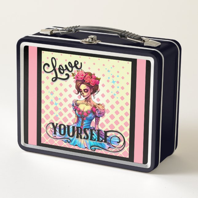 Love Yourself Sugar Skull Metal Lunch Box (Front)