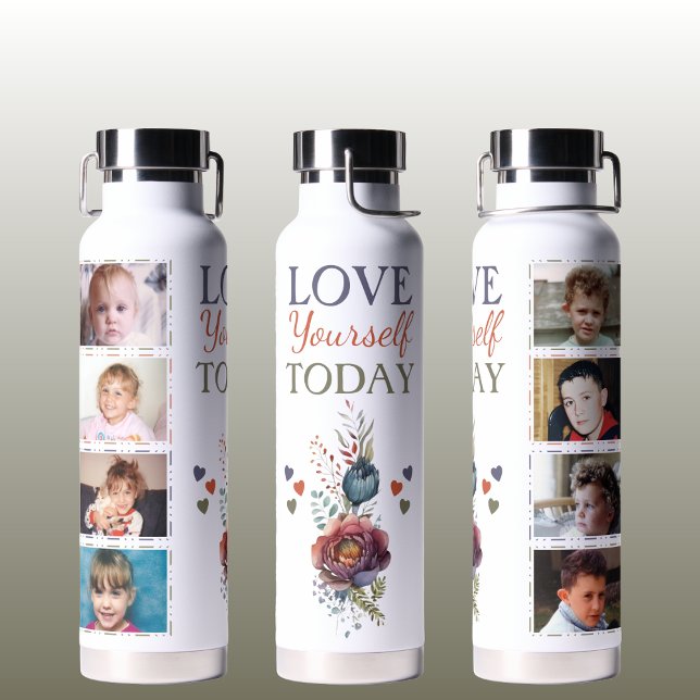 Love yourself today 8 photo floral water bottle (Creator Uploaded)