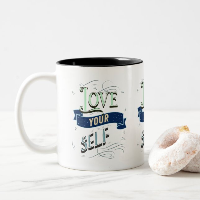 Love Yourself Two-Tone Coffee Mug (With Donut)